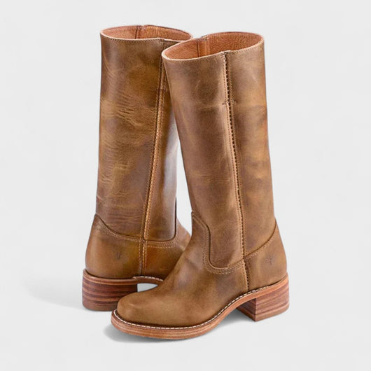 Mia | Dames kniehoge laarzen in leerlook, klassieke westernstijl