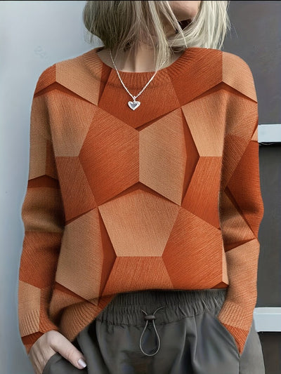 Hannah | Dames gebreide trui met geometrisch 3D-patroon en ronde hals