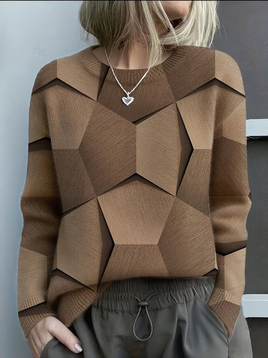 Hannah | Dames gebreide trui met geometrisch 3D-patroon en ronde hals