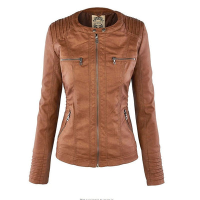 Annika | Getailleerde dames jas van imitatieleer met capuchon en rits