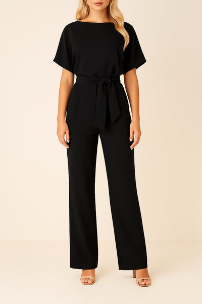 Greta | Mouwloze dames jumpsuit met strikband en wijde pijpen
