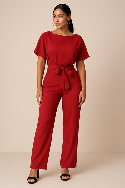 Greta | Mouwloze dames jumpsuit met strikband en wijde pijpen