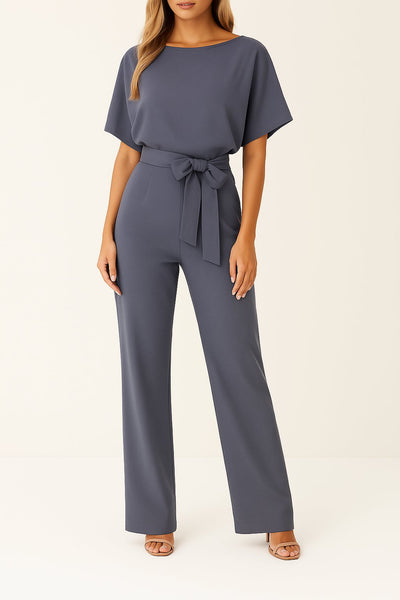 Greta | Mouwloze dames jumpsuit met strikband en wijde pijpen