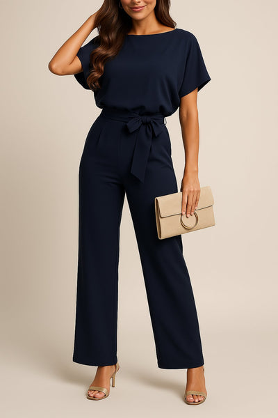Greta | Mouwloze dames jumpsuit met strikband en wijde pijpen