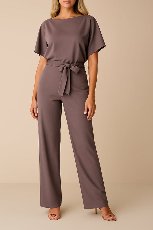 Greta | Mouwloze dames jumpsuit met strikband en wijde pijpen