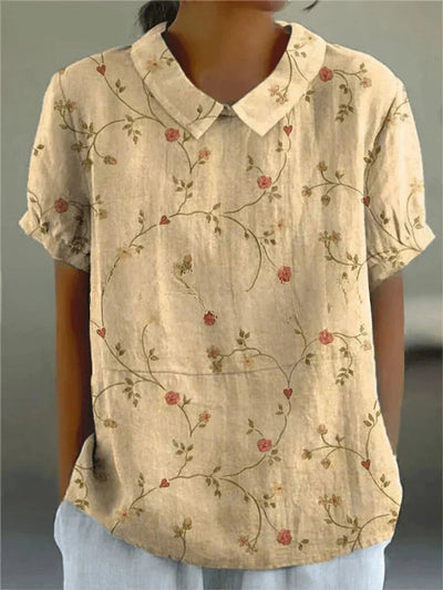 Clara | Damesblouse met korte mouwen, bloemenprint en overhemdkraag