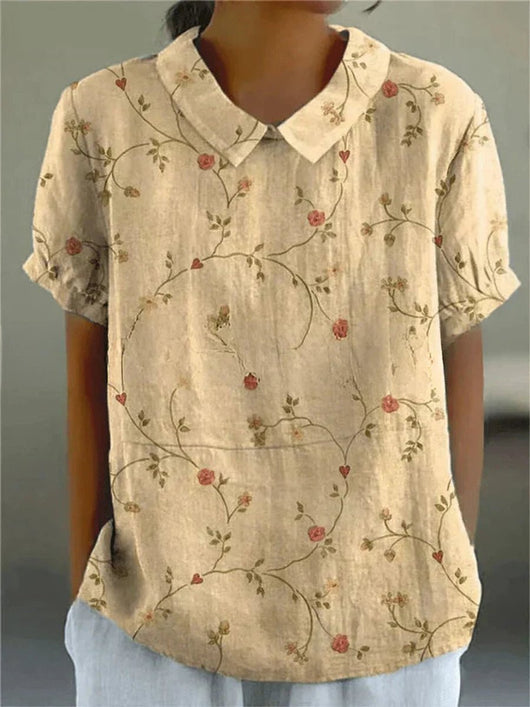Clara | Damesblouse met korte mouwen, bloemenprint en overhemdkraag