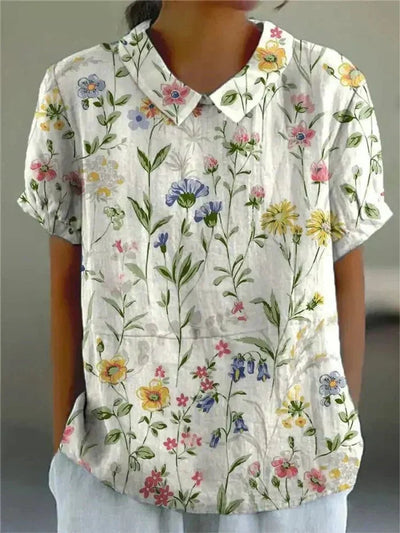 Clara | Damesblouse met korte mouwen, bloemenprint en overhemdkraag