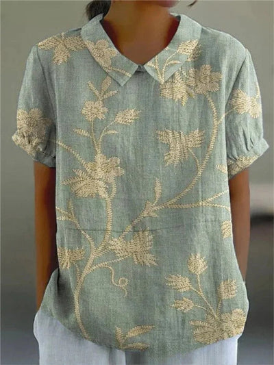 Clara | Damesblouse met korte mouwen, bloemenprint en overhemdkraag