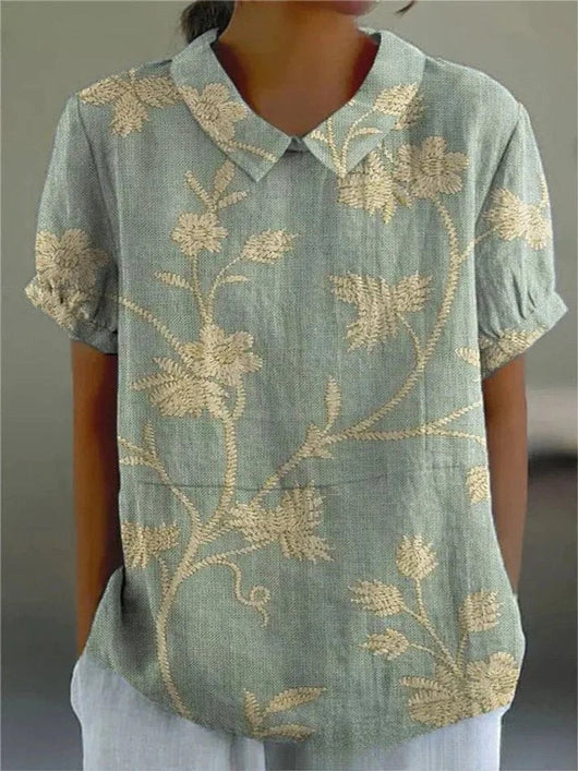 Clara | Damesblouse met korte mouwen, bloemenprint en overhemdkraag