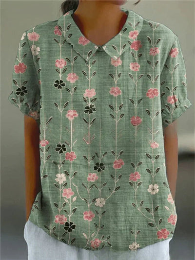 Clara | Damesblouse met korte mouwen, bloemenprint en overhemdkraag