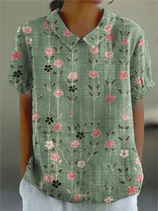 Clara | Damesblouse met korte mouwen, bloemenprint en overhemdkraag