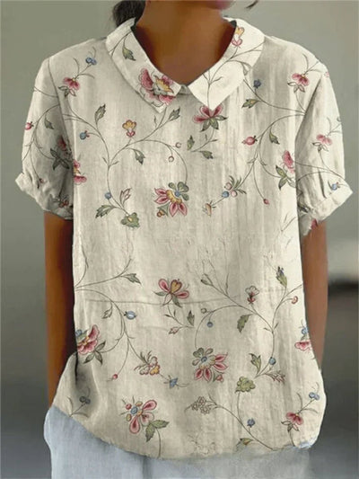 Clara | Damesblouse met korte mouwen, bloemenprint en overhemdkraag