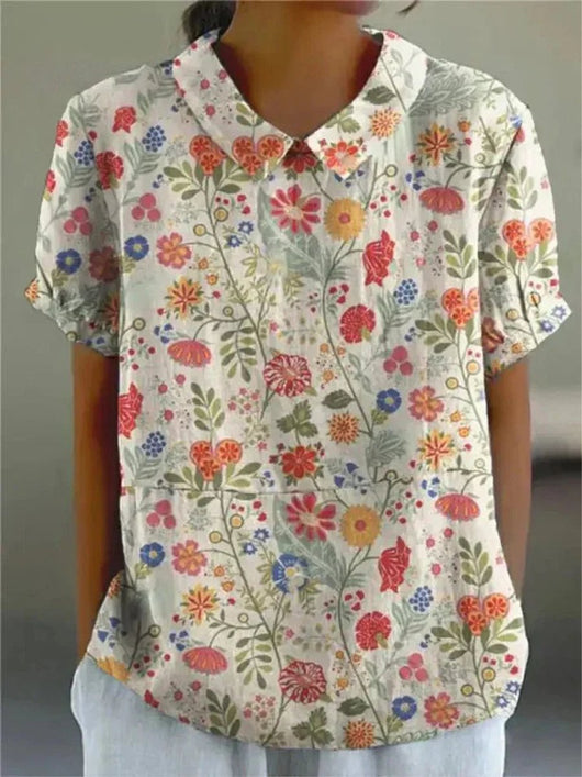 Clara | Damesblouse met korte mouwen, bloemenprint en overhemdkraag