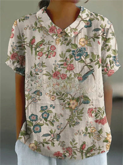 Clara | Damesblouse met korte mouwen, bloemenprint en overhemdkraag