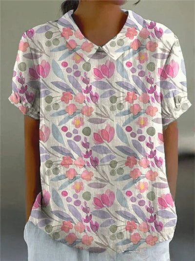 Clara | Damesblouse met korte mouwen, bloemenprint en overhemdkraag