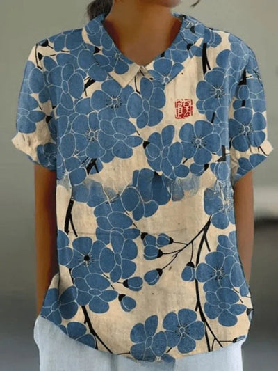 Clara | Damesblouse met korte mouwen, bloemenprint en overhemdkraag