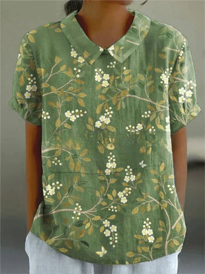 Clara | Damesblouse met korte mouwen, bloemenprint en overhemdkraag