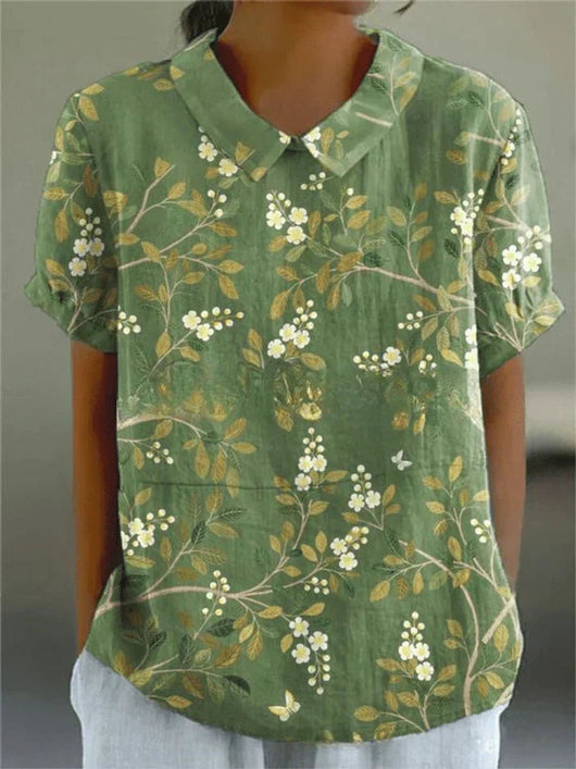 Clara | Damesblouse met korte mouwen, bloemenprint en overhemdkraag