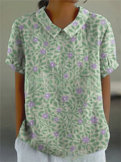 Clara | Damesblouse met korte mouwen, bloemenprint en overhemdkraag