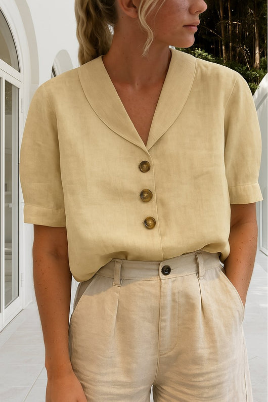 Marlene | Dames blouse met korte mouwen, knoopsluiting en reverskraag
