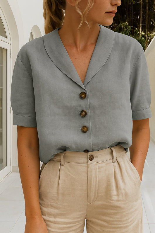 Marlene | Dames blouse met korte mouwen, knoopsluiting en reverskraag