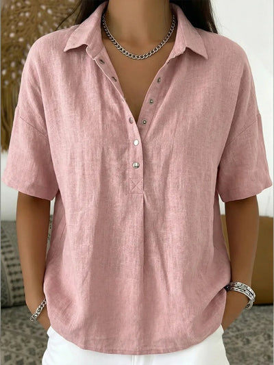 Johanna | Losse dames blouse met kraag en knoopsluiting in linnenlook