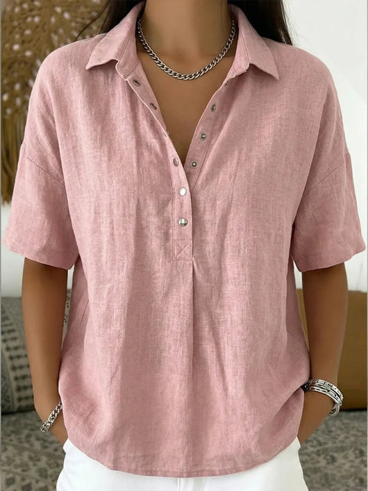 Johanna | Losse dames blouse met kraag en knoopsluiting in linnenlook