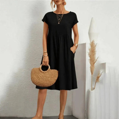 Elfriede | Dames zomerjurk met korte mouwen, ruchedetail en zakken