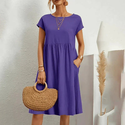 Elfriede | Dames zomerjurk met korte mouwen, ruchedetail en zakken