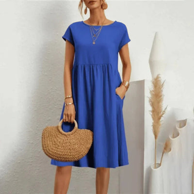 Elfriede | Dames zomerjurk met korte mouwen, ruchedetail en zakken