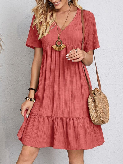 Charlotte | Dames babydoll zomerjurk met korte mouwen, V-hals en gesmokte taille