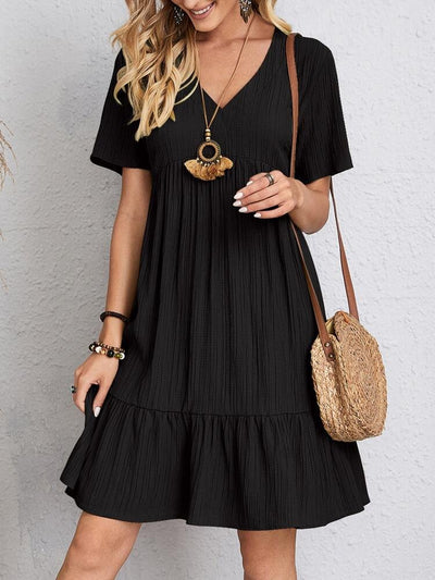 Charlotte | Dames babydoll zomerjurk met korte mouwen, V-hals en gesmokte taille