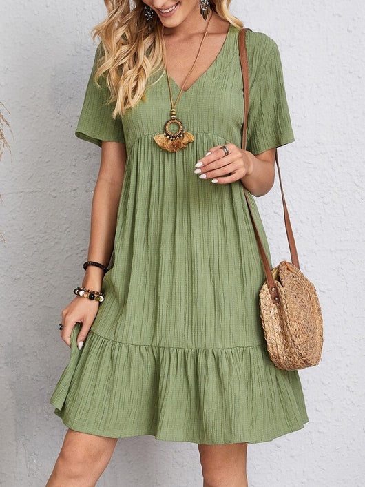 Charlotte | Dames babydoll zomerjurk met korte mouwen, V-hals en gesmokte taille