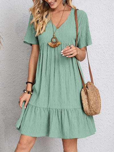 Charlotte | Dames babydoll zomerjurk met korte mouwen, V-hals en gesmokte taille