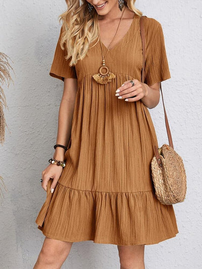 Charlotte | Dames babydoll zomerjurk met korte mouwen, V-hals en gesmokte taille