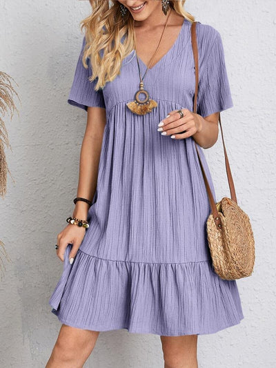 Charlotte | Dames babydoll zomerjurk met korte mouwen, V-hals en gesmokte taille