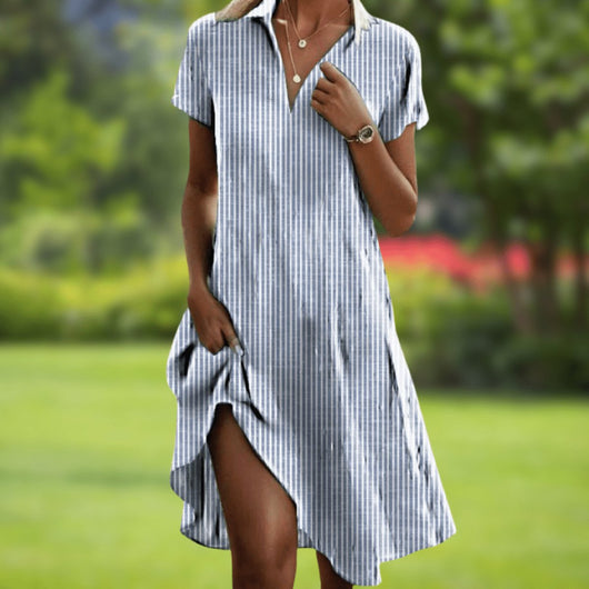 Marie | Dames zomerjurk met v-hals, korte mouwen en boho-ornamentdessin