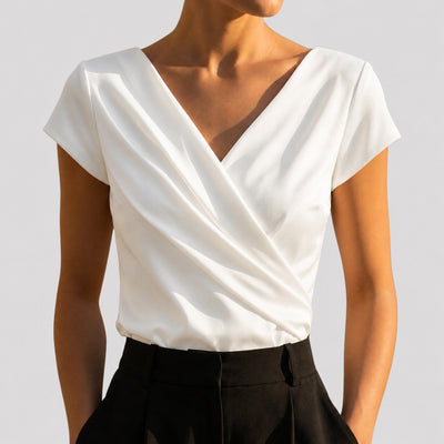 Nora | Dames gedrapeerde wikkelblouse met korte mouwen en V-hals