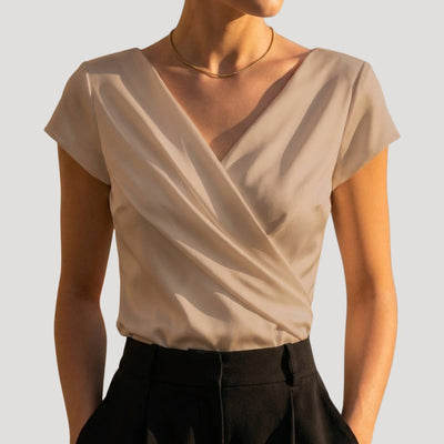 Nora | Dames gedrapeerde wikkelblouse met korte mouwen en V-hals