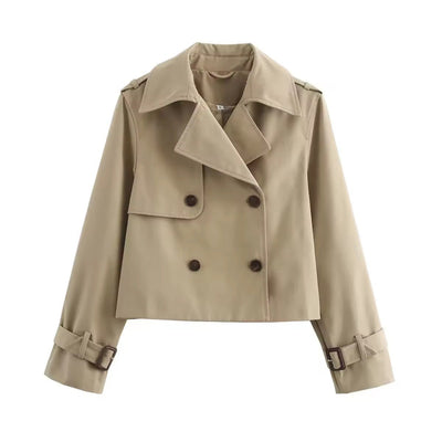 Charlotte | Korte dames trenchcoat met dubbele knoopsluiting en gespmanchetten