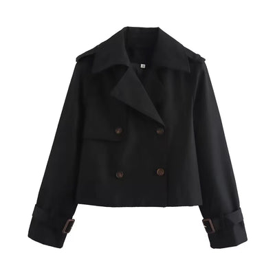 Charlotte | Korte dames trenchcoat met dubbele knoopsluiting en gespmanchetten