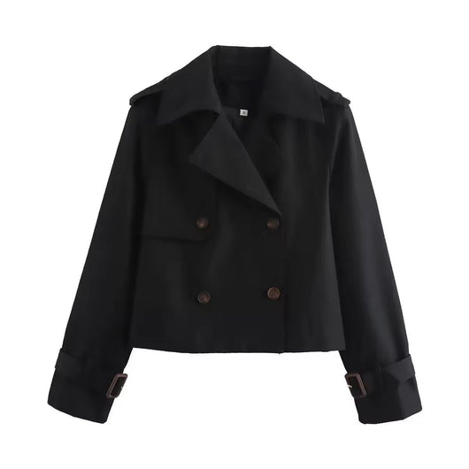Charlotte | Korte dames trenchcoat met dubbele knoopsluiting en gespmanchetten