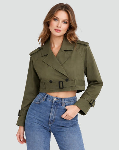 Amelie | Korte getailleerde dames trenchcoat met ceintuur en dubbele knoopsluiting