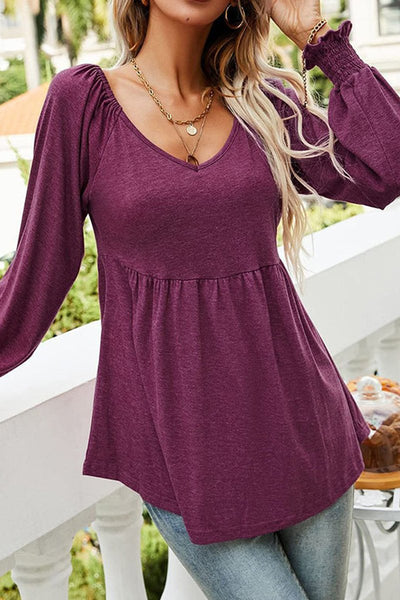 Mia | Dames babydoltuniek met V-hals, gerimpelde taille en lange mouwen