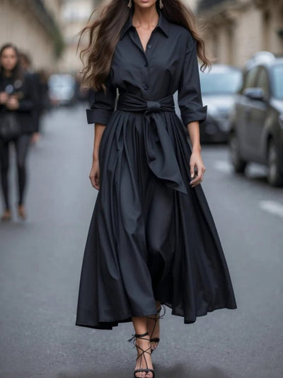 Annika | Dames maxi blousejurk met lange mouwen en ceintuur