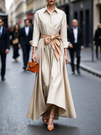 Annika | Dames maxi blousejurk met lange mouwen en ceintuur