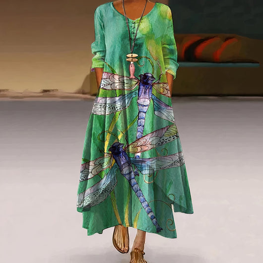 Katharina | Dames loose-fit maxijurk met bloemenprint en lange mouwen
