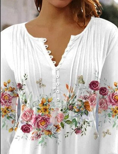 Charlotte | Dames henleyblouse met bloemendessin, lange mouwen en relaxed fit