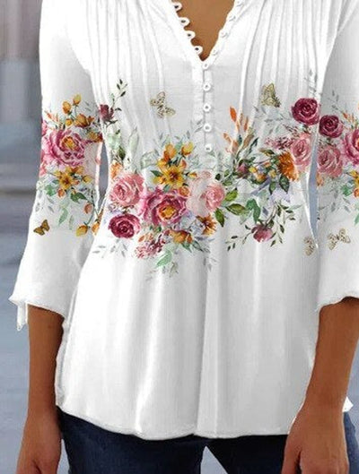 Charlotte | Dames henleyblouse met bloemendessin, lange mouwen en relaxed fit